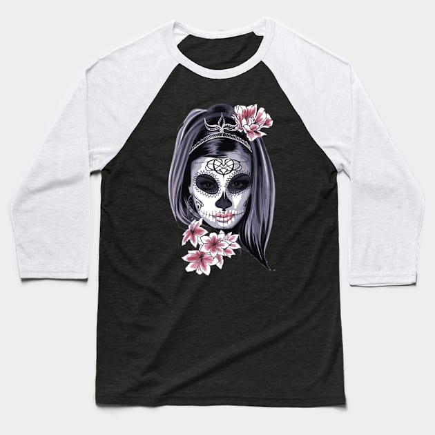 flower skull Baseball T-Shirt by DeviAprillia_store